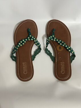 Carlos by Carlos Santana Green Braided Toe-Post Sandals with Brown Footbed